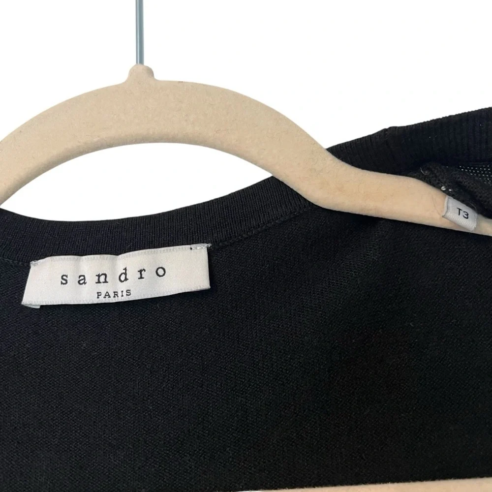 Sandro Open Front Silk Blend Pleated Cardigan Black Medium Contemporary Chic